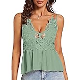 BSXIJIE Women Summer V-Neck Lace Cami Peplum Top Spaghetti Strap Sleeveless Lace Tank Top