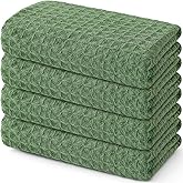 Homaxy Microfiber Waffle Weave Kitchen Towels, 16 x 28 Inch Ultra Absorbent and Solid Color Dish Towels, 4 Pack, Grass Green