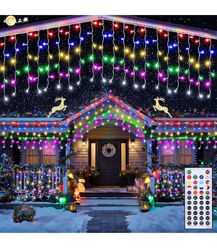 Smart RGB Icicle Lights For Outside - 66FT Dynamic LED Christmas String Lights App Control DIY Color, Waterproof Plug In Curtain Light Music Sync & Group Control For Roofline Eaves House Decor