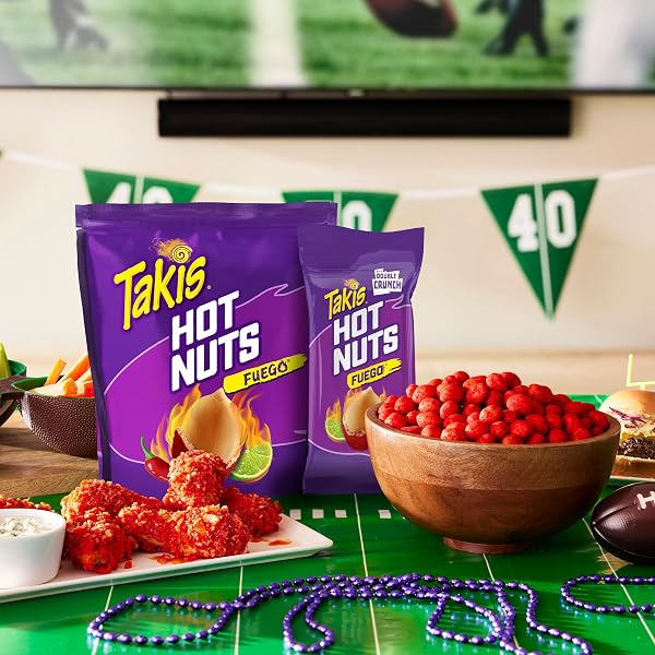 TAKIS FUEGO HOT NUTS 12 CT, 1.75 OZ VALUE SIZE CASE, HOT CHILI PEPPER & LIME FLAVORED EXTREME SPICY DOUBLE-CRUNCH PEANUTS
