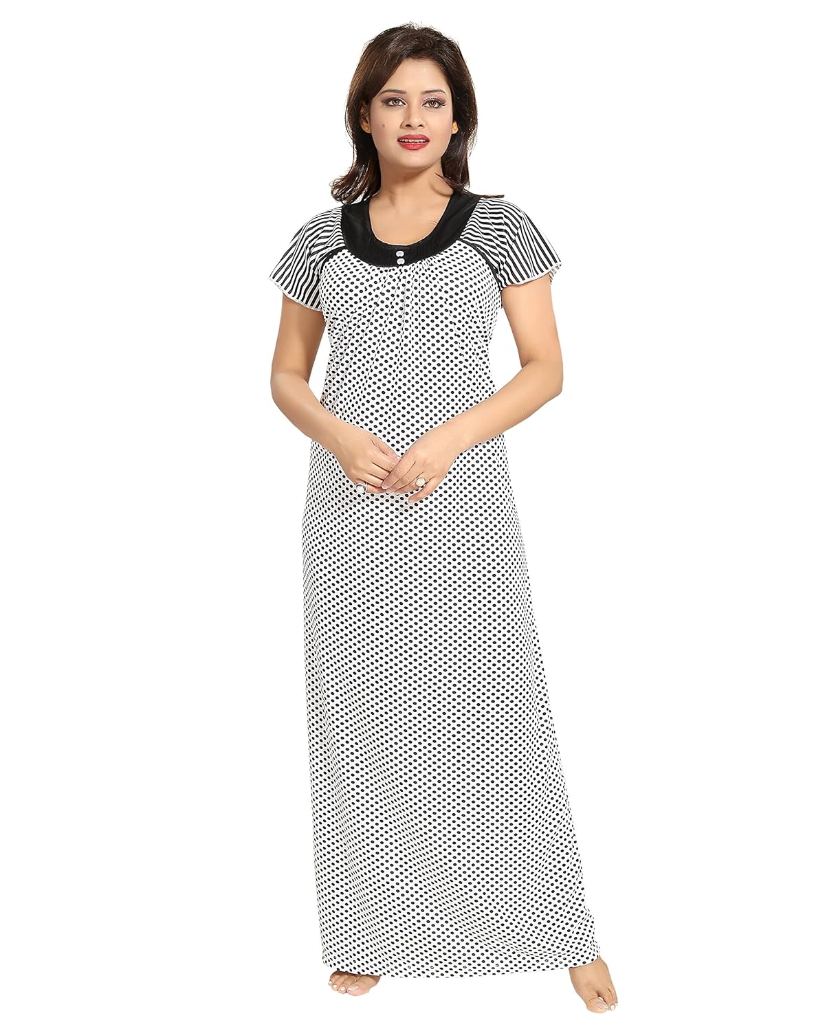tucute womens dott's print nighty / night gown / night dress (free size)