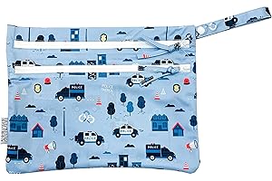 BapronBaby Be Brave Police Patrol Wet Dry Bag - Waterproof Two Zipper Pockets - Reusable for Mealtime, Diapers, Stroller, Snacks, Swimsuits - Machine Washable - 11" x 9"