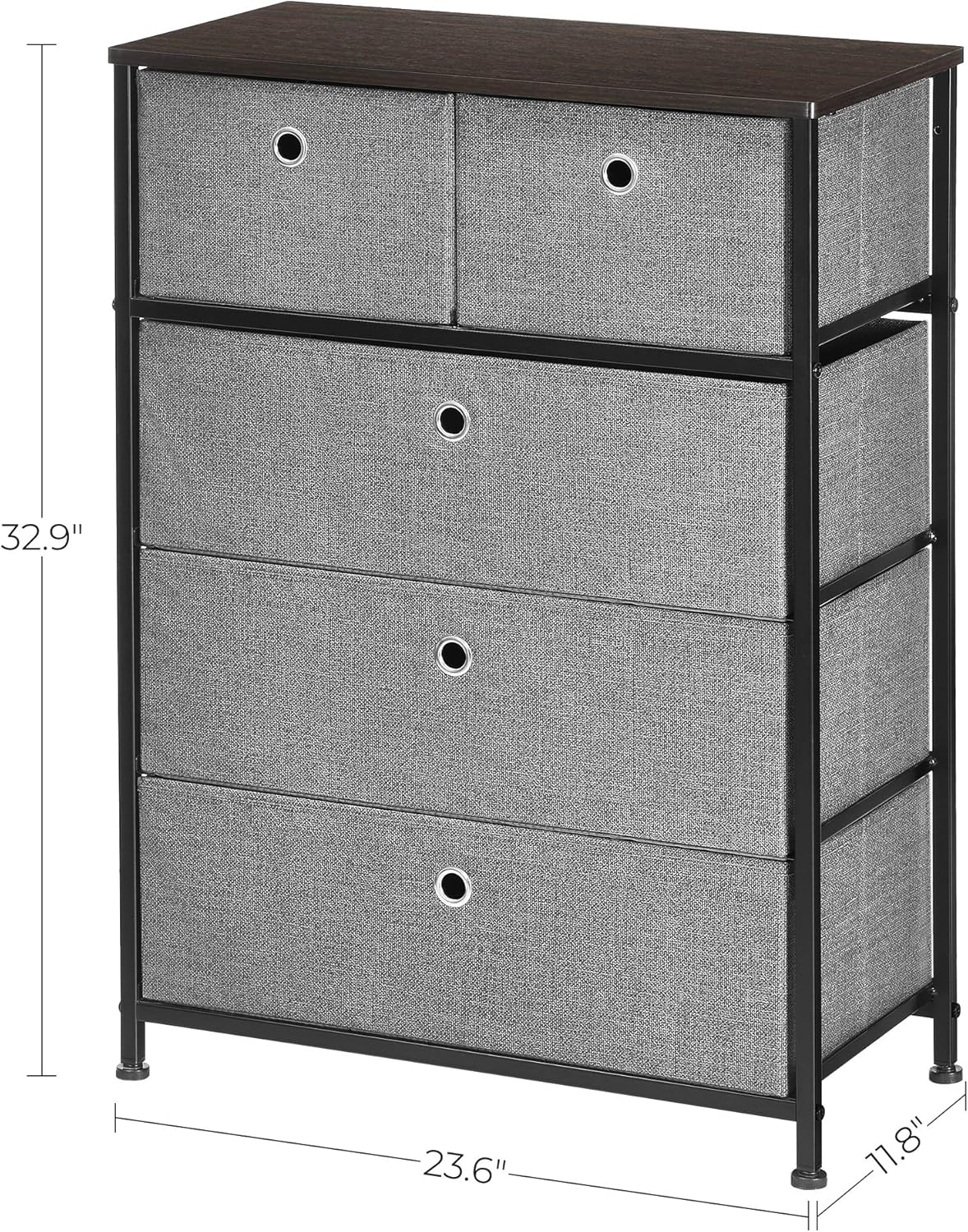 SONGMICS Storage Chest Dresser 5 Fabric Drawers Closet Apartment Dorm Nursery, 23.6 x 11.8 x 32.9 Inches, Dark Walnut: Furniture & Decor