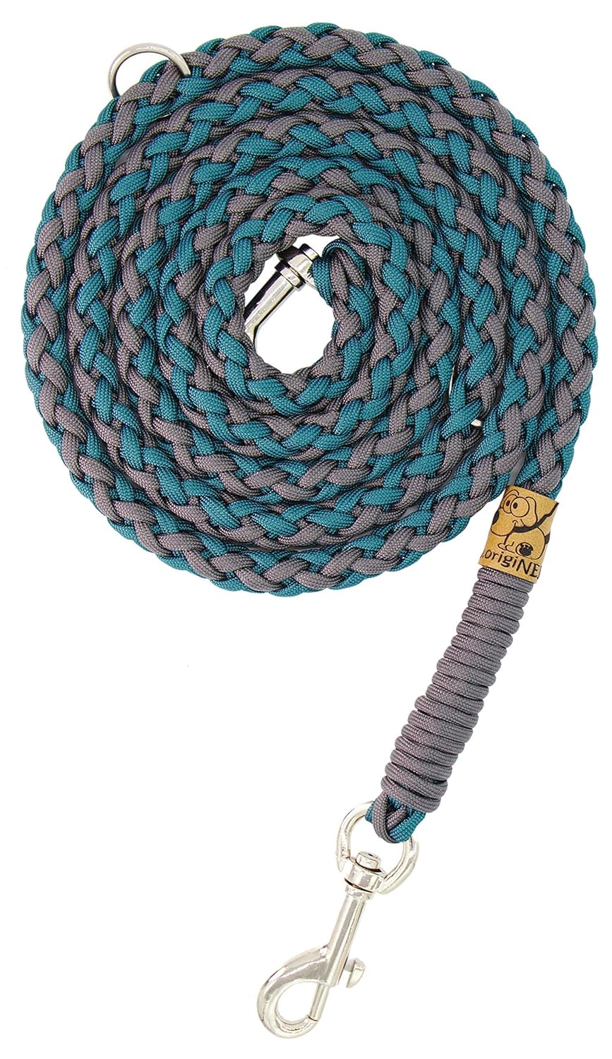 Hundeleine Balu aus Paracord, Führleine, CharcoalGrey + TealGreen