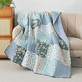SLPR Cotton Quilted Throw Blanket, 50" x 60" Floral Farmhouse Patchwork Quilt, Shabby Chic Patchwork Throw Lap Quilt for Couch, Wildflowers