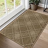 COSY HOMEER Plaid Door Mat 20" x 32",Dirt Trapper Entryway Rugs,Non-Slip Washable Farmhouse Doormat,Low Profile Welcome Mats for Paws Taupe
