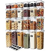 KICHLY Airtight Food Storage Containers Set with Lids – 24 Pack BPA-Free Plastic Pantry Organizers for Cereal, Flour, Sugar & Dry Food (Clear)