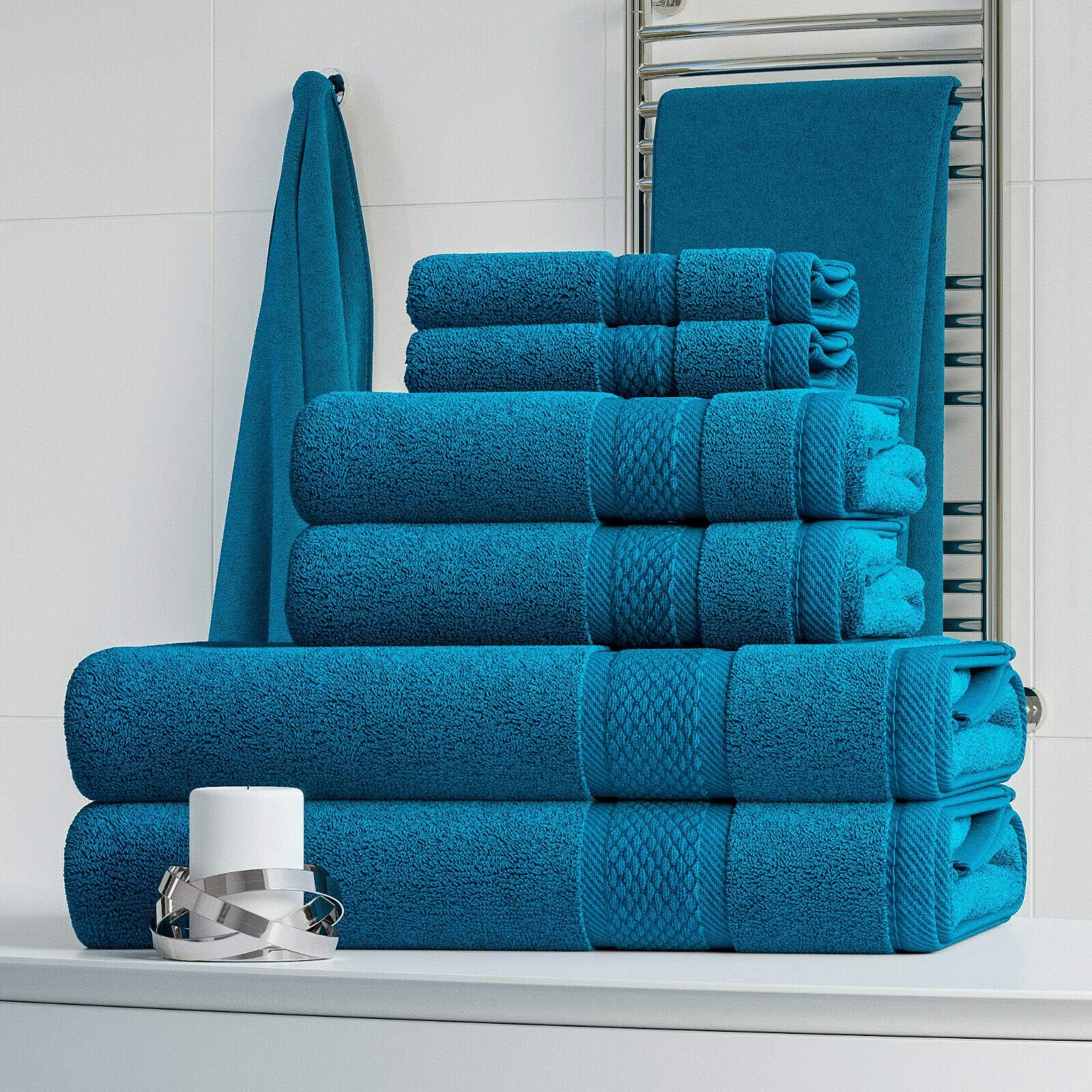 Luxury 100% Egyptian Cotton 6 Pc Towel Bale Set Bathroom Towels Hand Bath Towel (Teal)