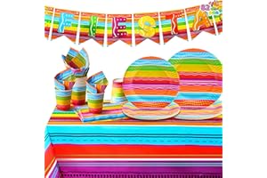 JOYIN 82 PCS Mexican Themed Fiesta Party Supplies Set Including Plates Cups Napkins Tablecloth and Banner for Cinco de Mayo, Mexican-Themed School Dance, Fiesta Themed Party