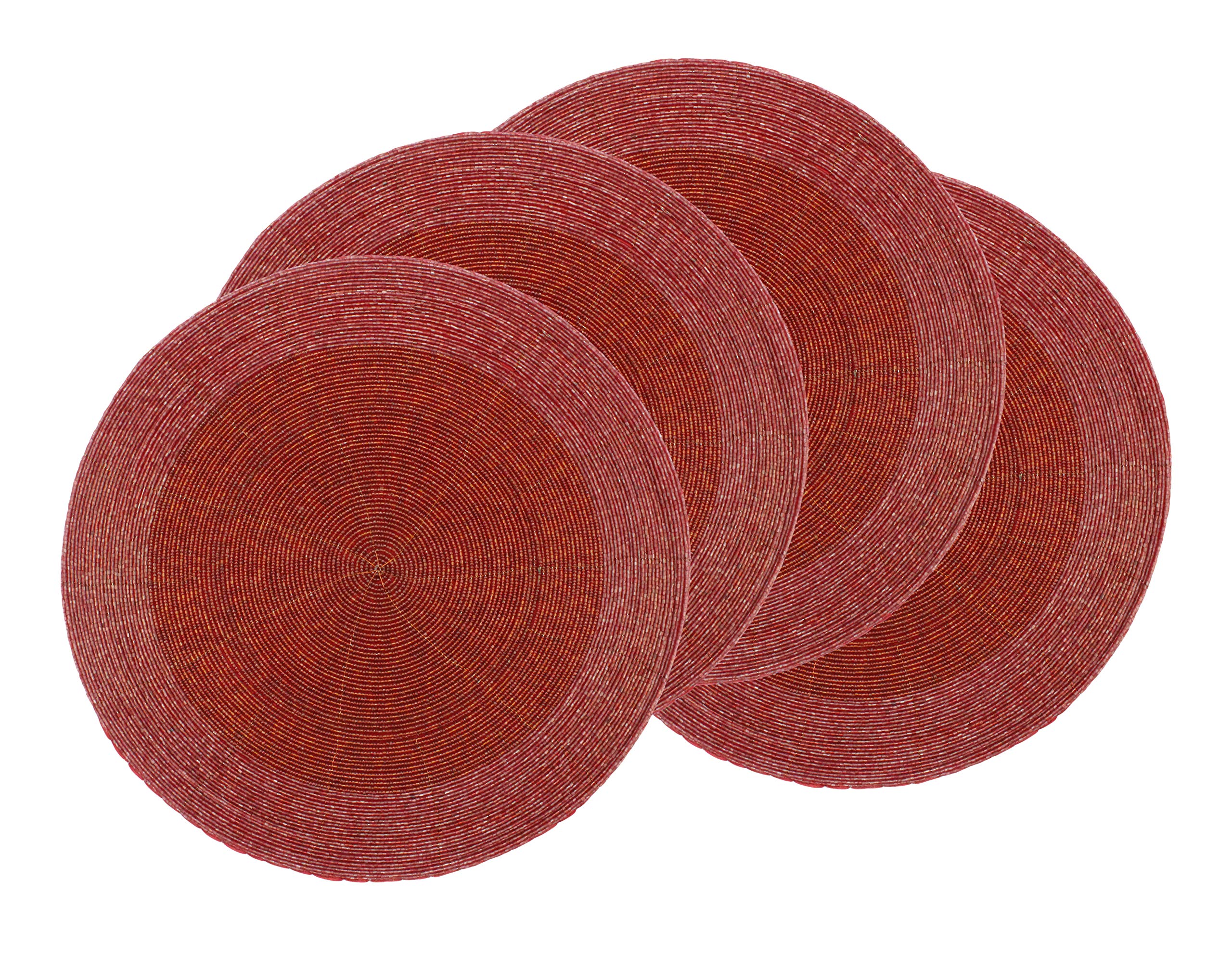COTTON CRAFT Glitz Handmade Beaded Charger Placemats - Set of 4 - Halloween Harvest Autumn Fall Holiday Christmas Xmas Dining Celebration Festive Party Table Décor - 13.5 inch Round - Red