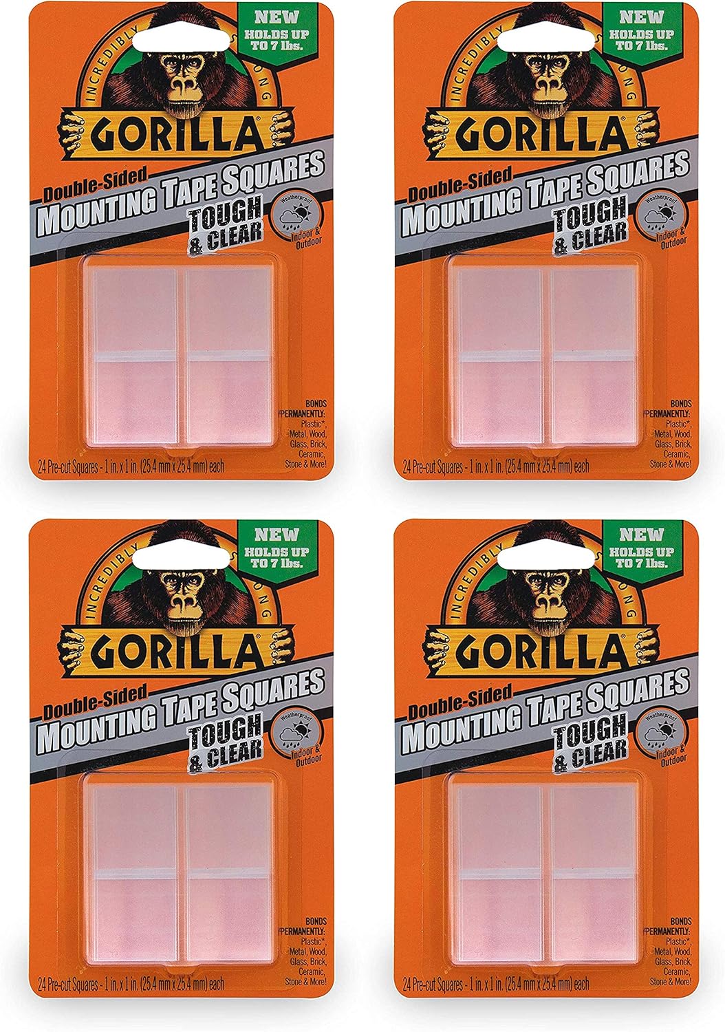 Gorilla Tough & Clear Double Sided Mounting Tape Squares, 24 1" Pre-Cut Squares, Clear, (Pack of 1): Home Improvement