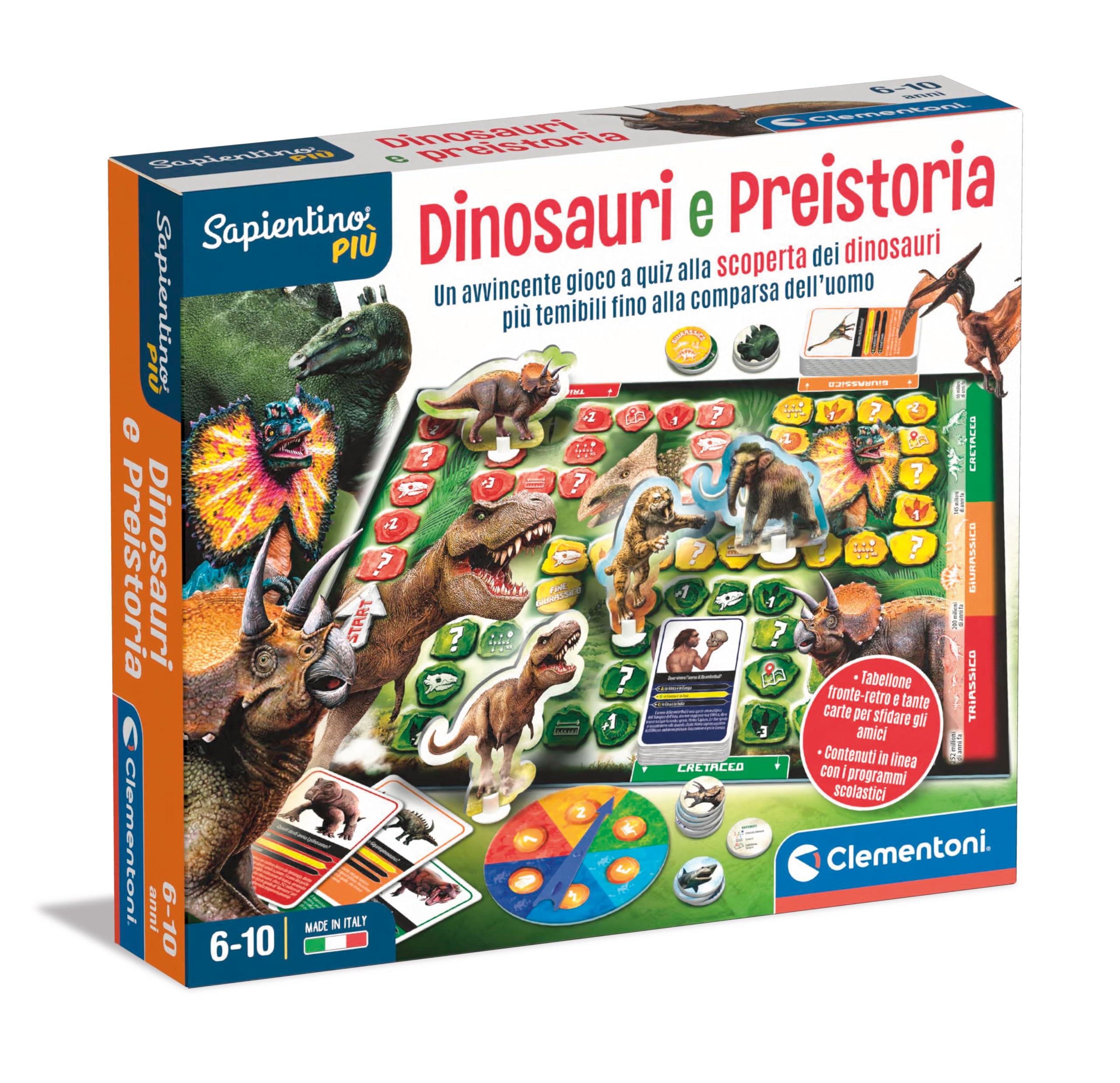 Clementoni - Sapientino Prehistory Educative 6 Years, Children's Table, Game, Dinosaur Quiz, Made in Italy, Italian Color, 16599
