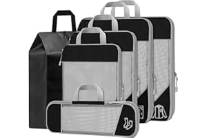 Nestling 6 Set Compression Packing Cubes, Packing Cubes for Suitcases, Suitcase Organiser Bags Set for Travel, Expandable Luggage Travel Bags Organiser Cube Accessories for Women/Men (Black)