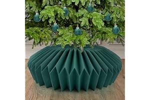 BORAMDO 31.5 Inch Honeycomb Christmas Tree Collar (Green), Folded Paper Christmas Tree Box Base Cover, Elegant Basket Skirt Collars Fit for 6ft 7.5ft 9ft Artificial Trees Holiday Indoor Outdoor Decoration