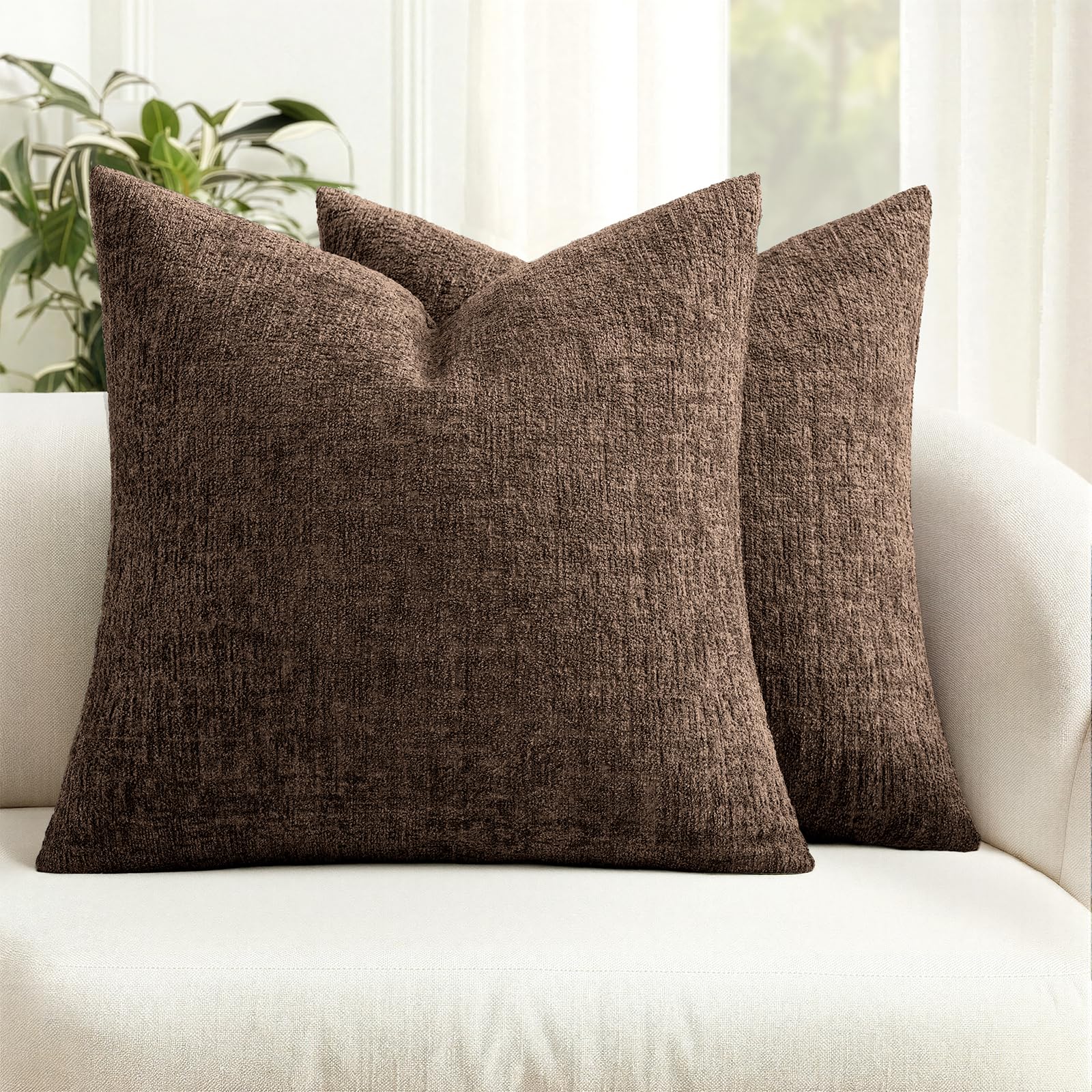 MIULEE Decorative Throw Pillow Covers 20x20 Pack of 2 Brown Couch Pillow Covers Soft Cozy Textured Chenille Pillowcases for Home Decor Sofa Living Room Cushion Bedroom