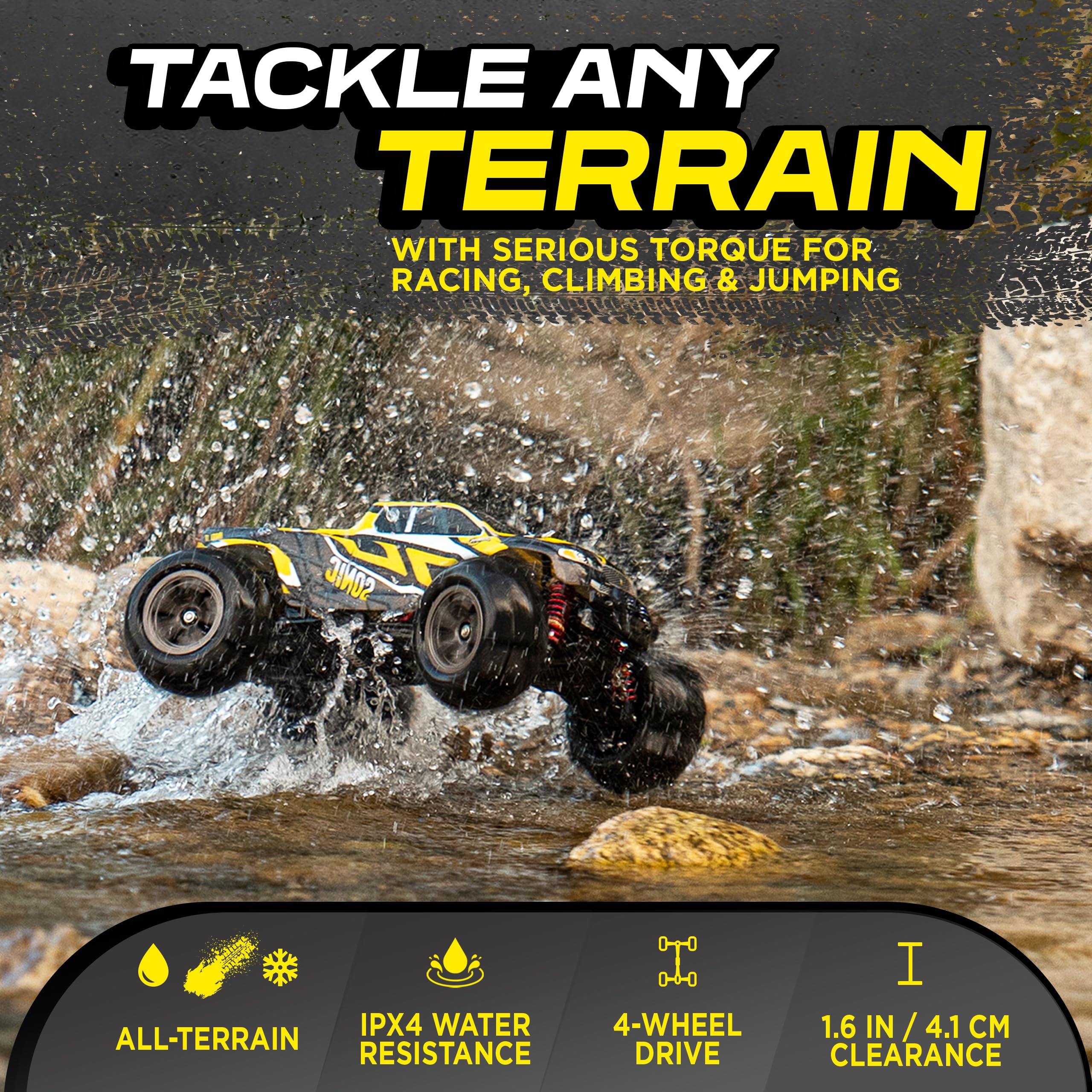 LAEGENDARY 1:16 Scale 4x4 Off-Road RC Truck - Hobby Grade Brushed Motor RC Car with 2 Batteries, Waterproof Fast Remote Control Car for Adults