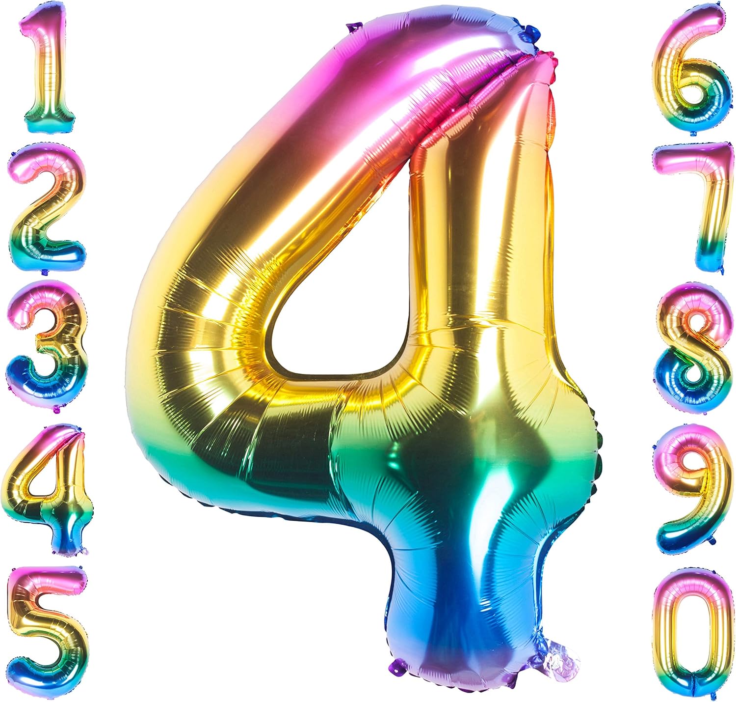 CHANGZHONG 40 Inch Giant Helium Foil Number 0 to 9 Rainbow Balloon Birthday Wedding Party Digital Decorations Number 4