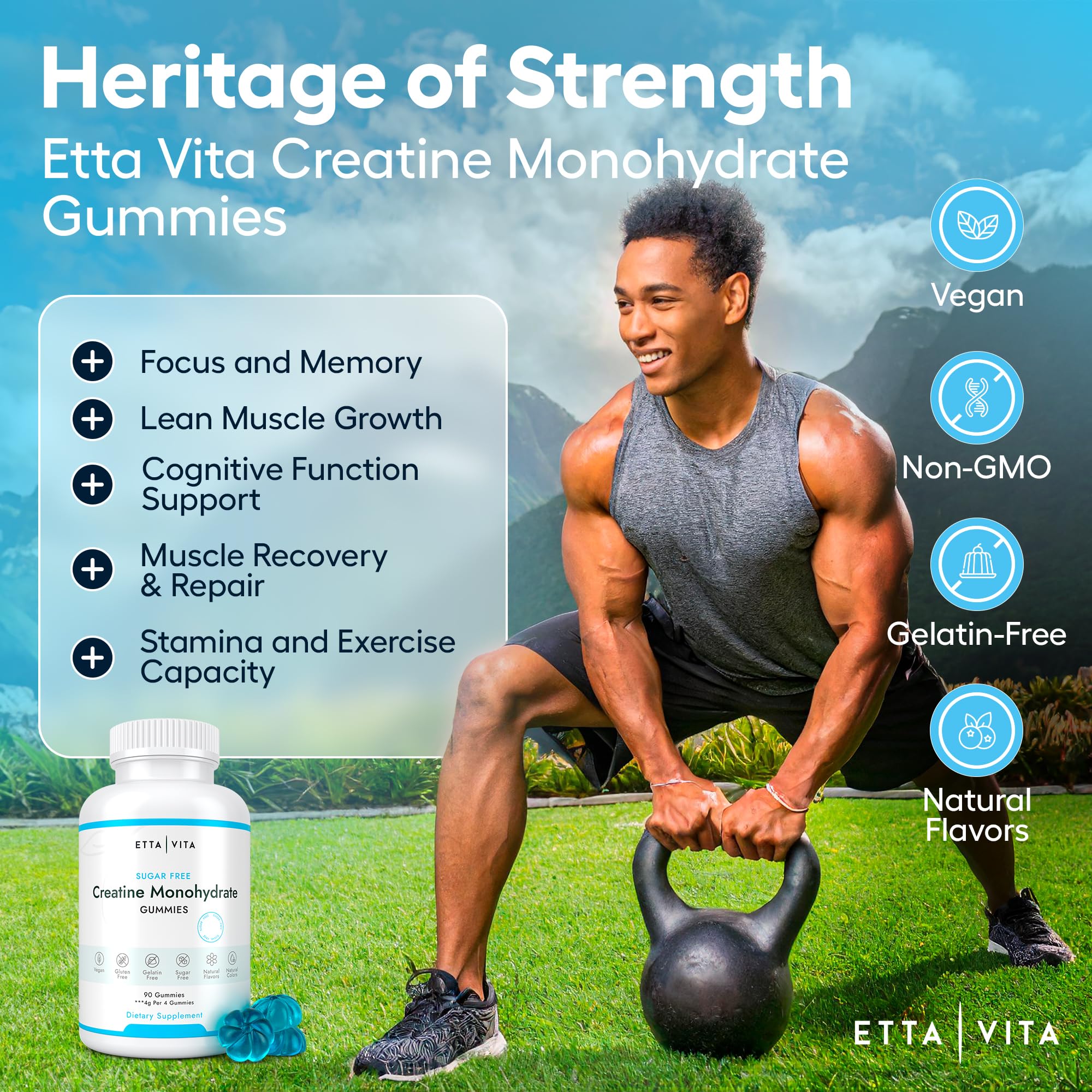 Sugar-Free Creatine Monohydrate Gummies (5g Per Packet) - Potent Creatine Gummies for Men & Women, Supplement for Muscle Support, Cognitive Function - Non-GMO, Gluten-Free, Mucuna Pruriens