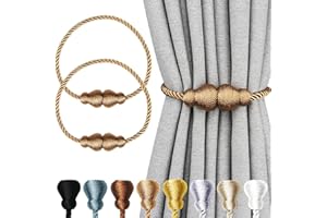 Nieffeiy Magnetic Curtain Tiebacks 2Pack Outdoor Curtain Tie Backs Rope Decorative Magnetic Curtain Holders for Drapes Window Treatment Holdbacks, Khaki
