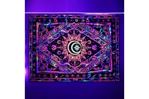 Ralxion Tapestry for Bedroom Aesthetic Room Decor Wall Tapestry Blacklight Tapestry UV Reactive Black Light Posters Colorful Backdrop Glow in the Dark Hippie Boho Tapestries for Bedroom Burning Sun