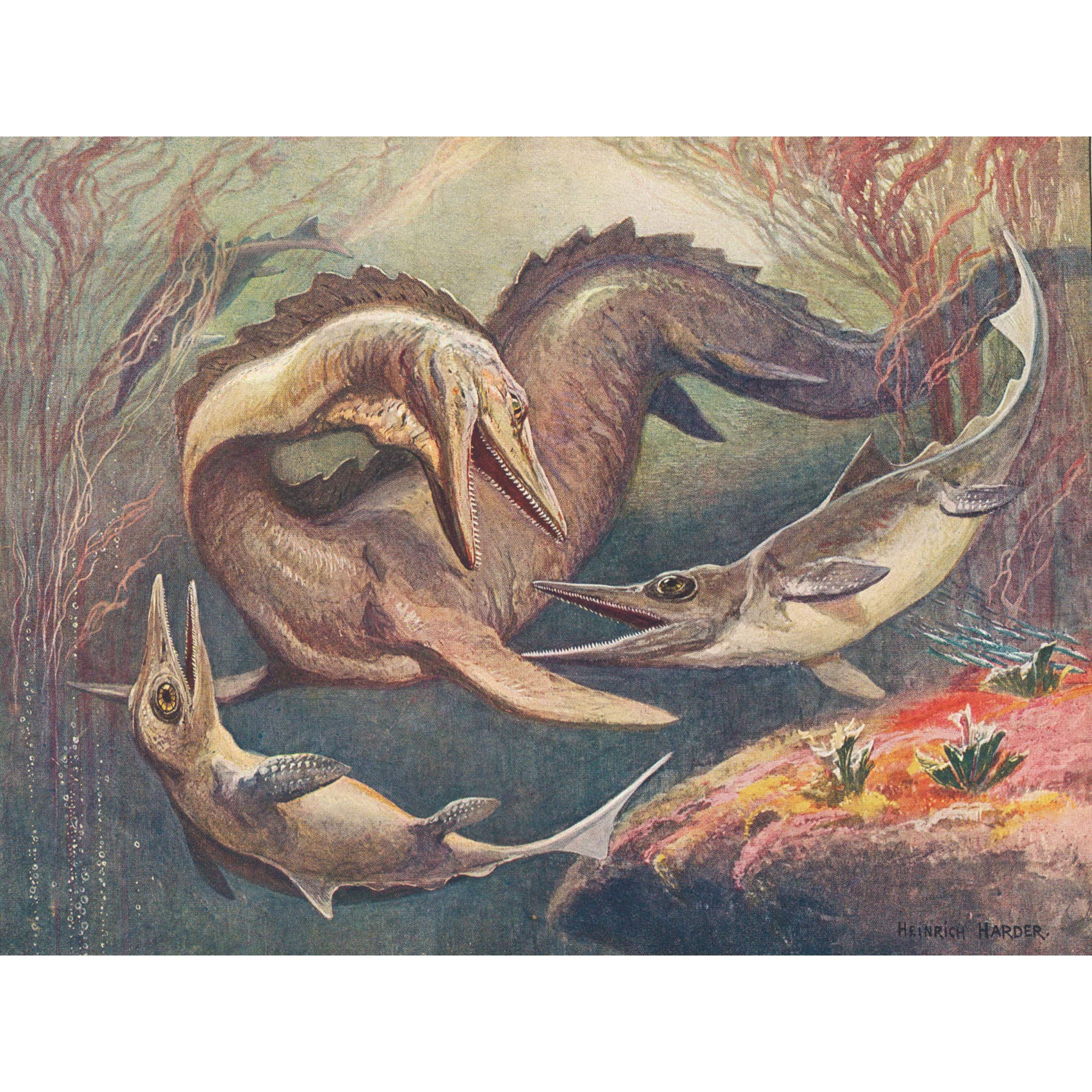 Harder Mosasaurus Ichthyosaurs Prehistoric Marine Painting Large Wall Art Poster Print Thick Paper 18X24 Inch