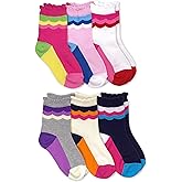 Jefferies Socks girls Scalloped Stripe Crew Novelty Socks 6 Pack