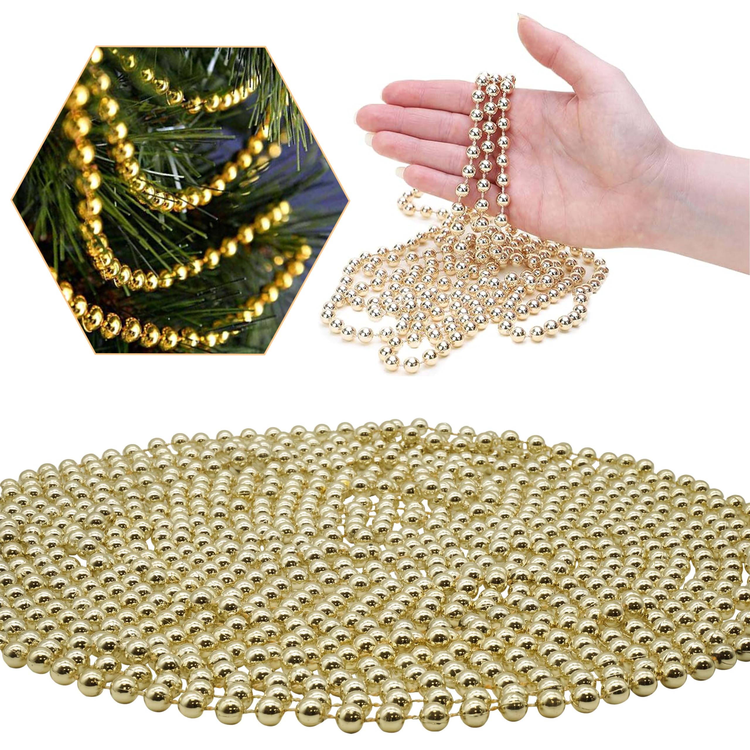 Bead Garland Luxury Christmas Tree Decoration SNOWFLAKE White,Rose Gold,Pearl (8m Rosegold Bead Chain)