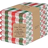 Urban Villa Christmas Kitchen Towels 100% Cotton Dish Towels for Kitchen (Set of 6) 20”x30” Dish Cloths Absorbent Kitchen Linen Set with Hanging Loop Perfect for Drying Dishes Cleaning – X MAS Checks