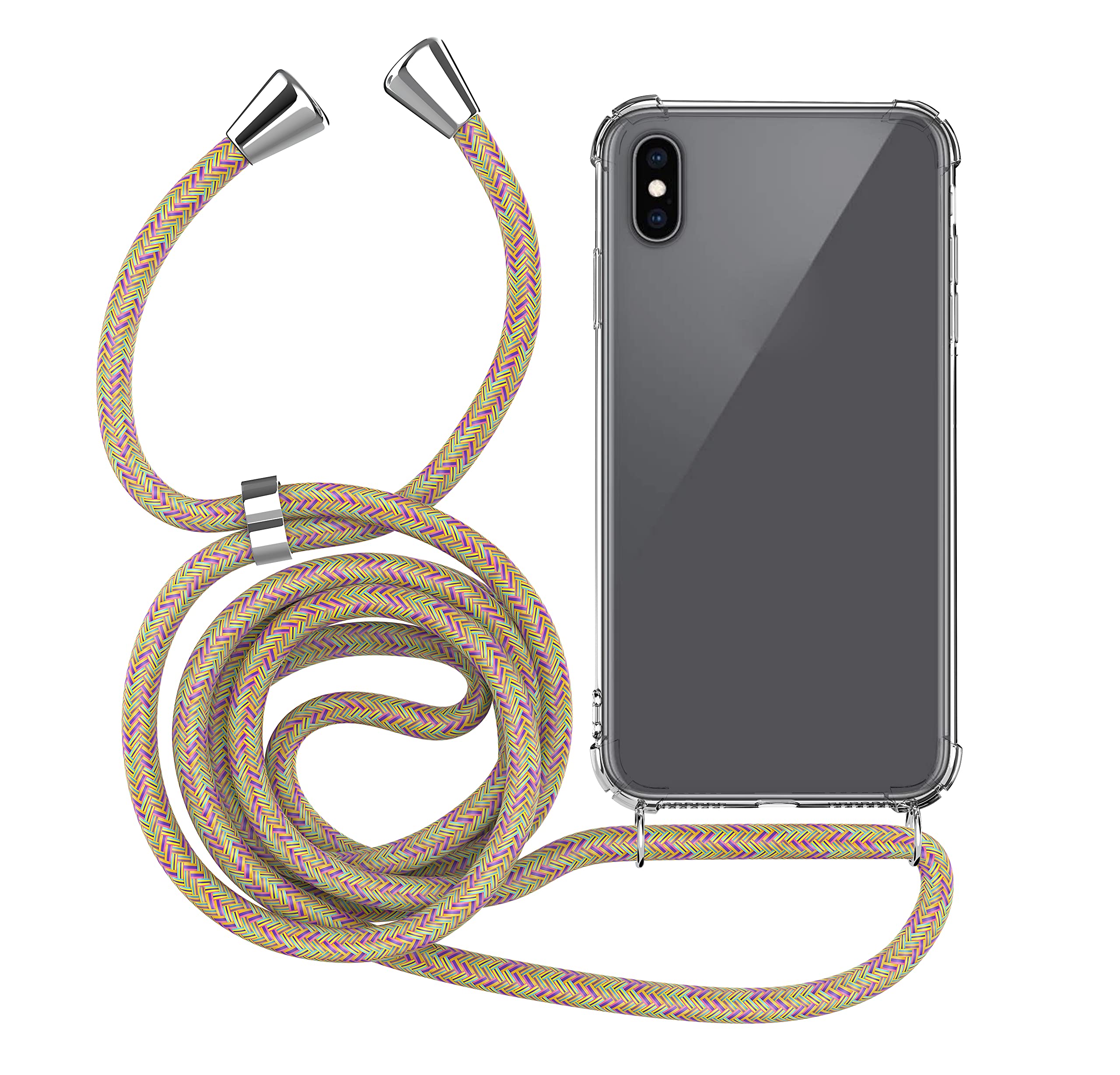 MyGadget Strap Case for Apple iPhone Xs Max - Crossbody Phone Cover - TPU Silicone Case with Neck Holder - Cord Lanyard Carrier with Rope in Multicolor