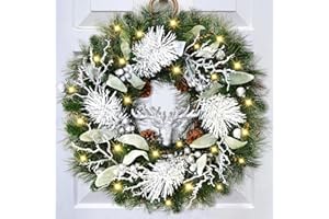 ARTFLOWER Christmas Wreath - 20" Christmas Wreaths for Front Door, Christmas Door Wreath with Christmas Reindeer Berries for Home Wall Window Fireplace Indoor Outdoor Decorations