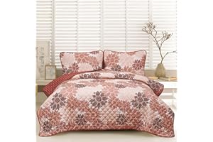 Reversible Boho Quilt Set Queen Size, 3 Pieces Patchwork Gray All Season Bedspreads, Ultra Soft Floral Coverlet Bedding Set w