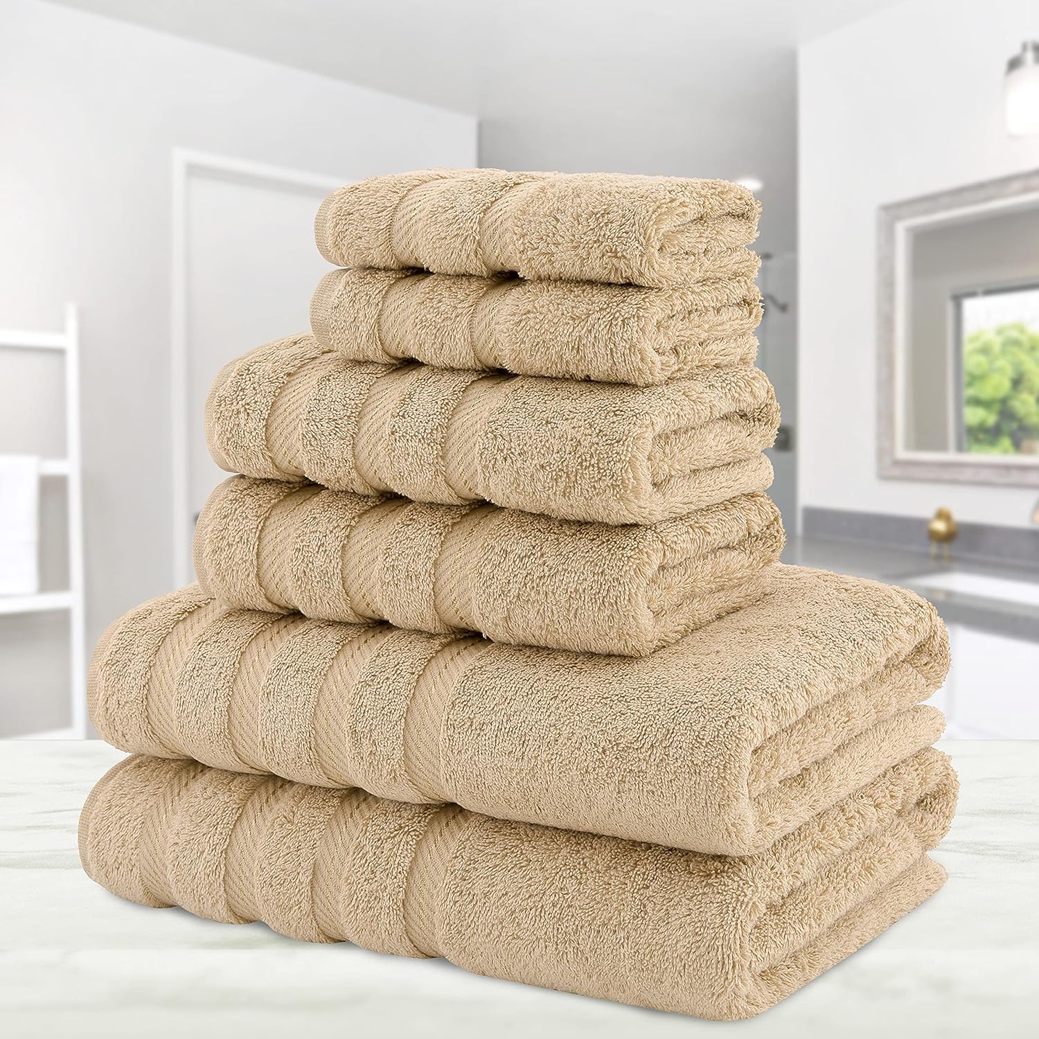 American Soft Linen Towel Set, 2 Bath Towels 2 Hand Towels 2 Washcloths Super Soft and Absorbent 100% Turkish Cotton Towels for Bathroom and Kitchen Shower Towel [Worth $72.95] Sand Taupe: Kitchen & Dining