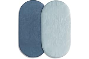 LYRICHOM BABY Muslin Bassinet Fitted Sheets, 2 Pack for Baby Boy and Girl, Soft Breathable Stretchy Baby Pad/Mattress Sheet Set, Universal Fit for Hourglass Oval and Rectangle Bassinet Mattress (Bright Colors)