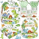 120PCS Dinosaur Party Supplies for Boys Girls 1st Kids First Birthday Party Watercolor Dinosaur Theme Party Decorations Three Rex Dino Tableware Set Plates Napkins Cups Set for 20 Guests
