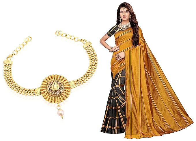 Sukkhi Band For Women (Golden) & Anni Designer WomenS Cotton Silk Blend Lining Saree With Blouse Piece