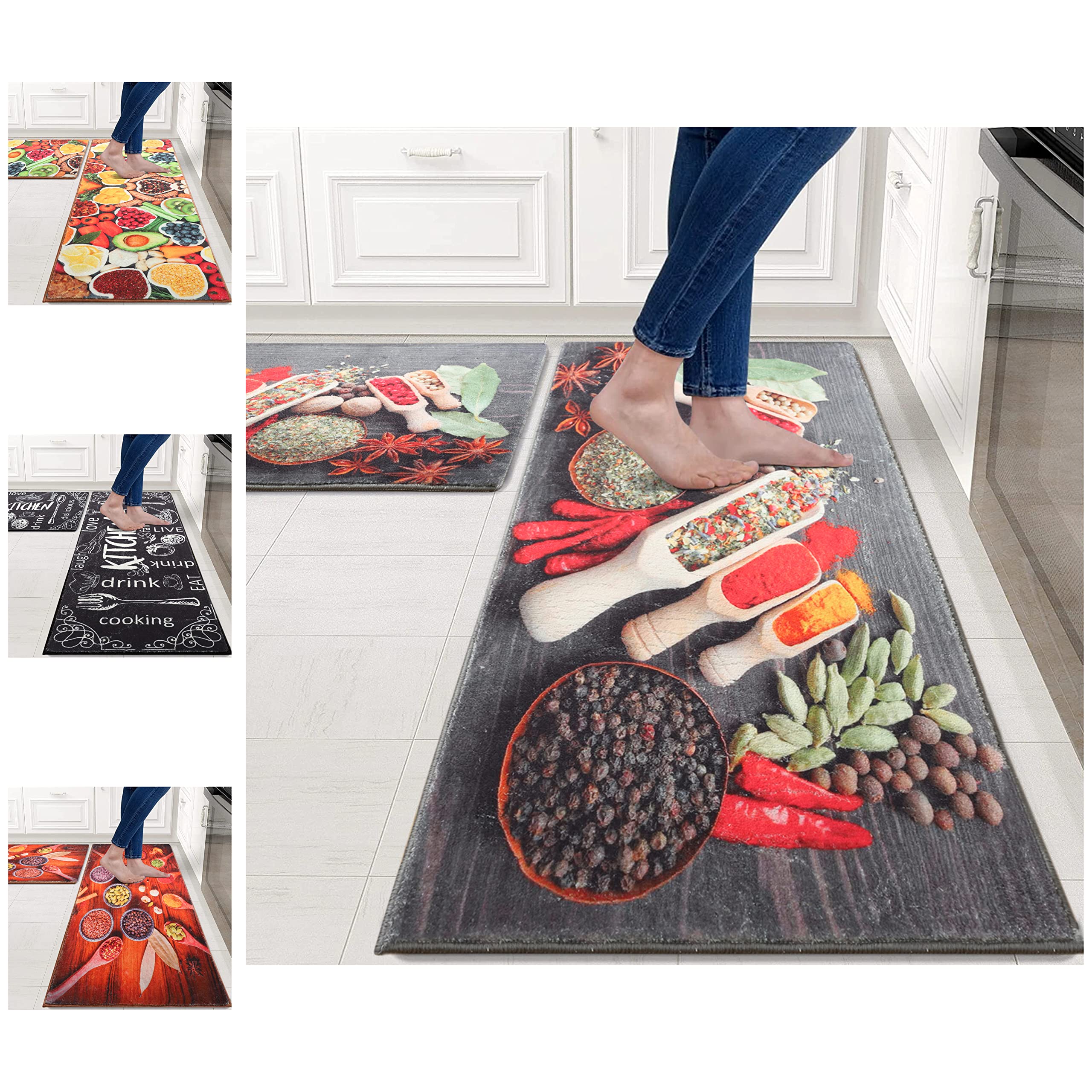Adalex Global 40 by 60cm and 40 by 120cm Kitchen Rug Mat Set of 2 Kitchen Mats Non Slip Washable Large Non Slip Kitchen Runners, Indoor Floor Mats, Kitchen Carpets, Carpet Runners (Spicy1)