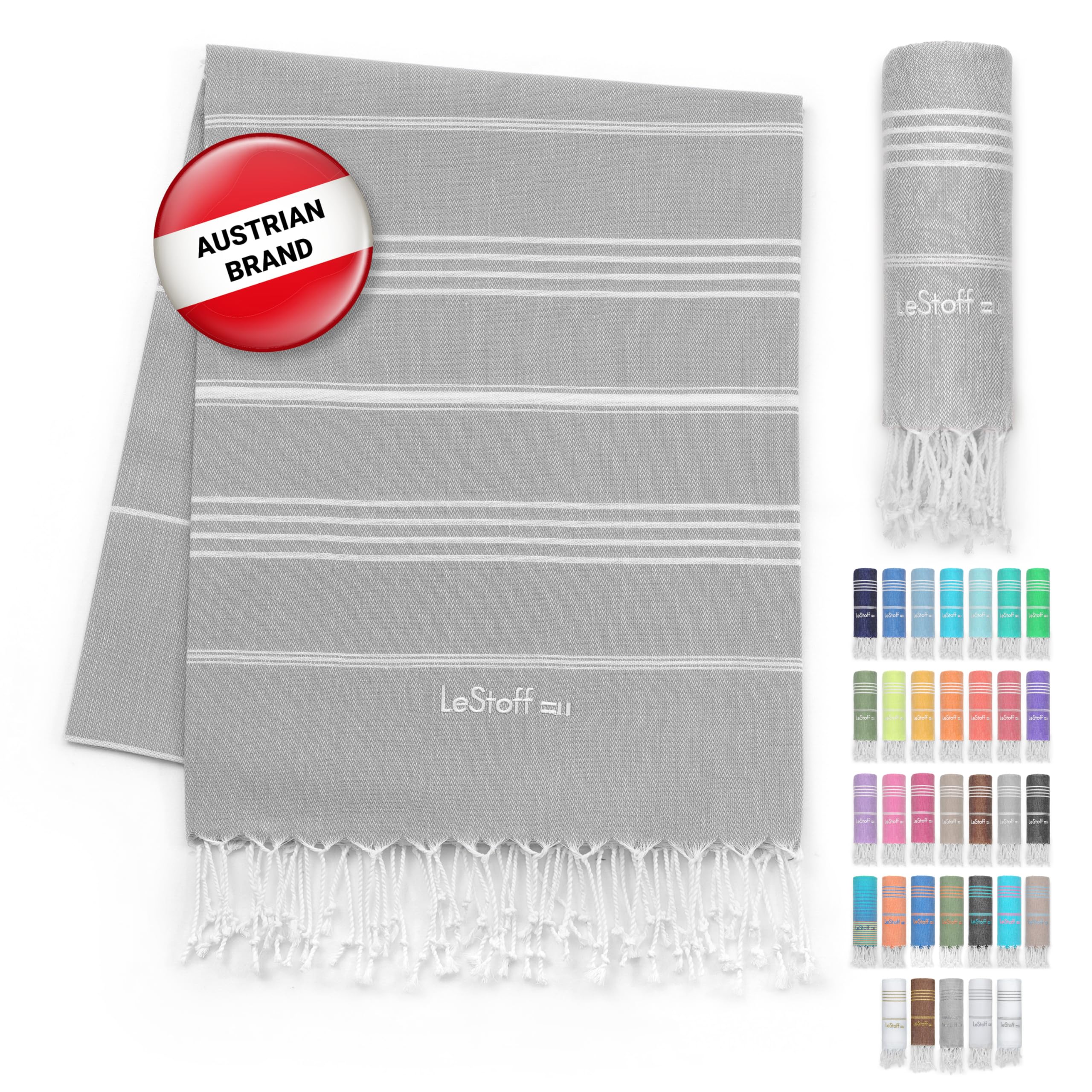 LeStoff Turkish Hammam Towel – 100% organic cotton, 95 x 180 cm, Pre-washed, Absorbent, Quick-drying, Lightweight, Turkish Towel, Hammam Beach Towel, Gym Towel, Beach Throw, Sauna Towel (Gray) — image 1