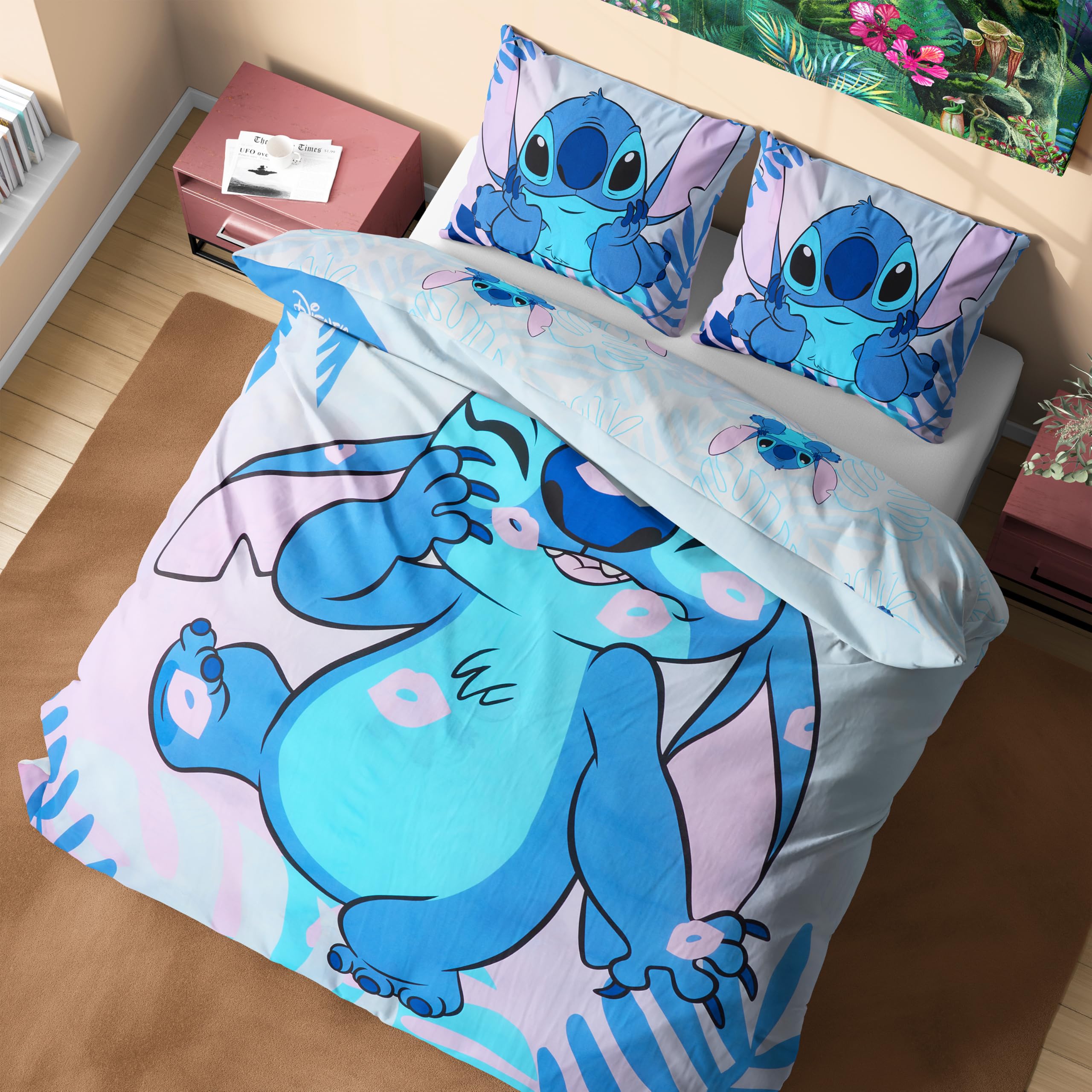 Disney Stitch Duvet Cover and Pillowcase Set Kids Teens Bedding Bedroom Accessories - Single or Double (Blue Stitch Double)
