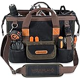 Waxed Canvas Tool Bag - 32-Pockets, Heavy-Duty Electrician & HVAC Tool Organizer, 16" Bag Carrier for Men & Construction