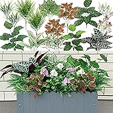 20Pcs Artificial Plants Outdoor Fake Greenery & Flowers Faux Plastic Bushes Leaves UV Resistant for Outdoor Planters Porch Garden Patio Front Porch Window Box Farmhouse Wedding Decor