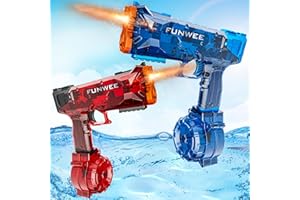 Funwee 2025 New Upgrade 2 Pack Electric Water Guns, Light Up Full Automatic Squirt Gun High Capacity 500+ Water Blasts, Long Range Water Blaster Soaker, Outdoor Pool Auto Water Toy for Adult Kid