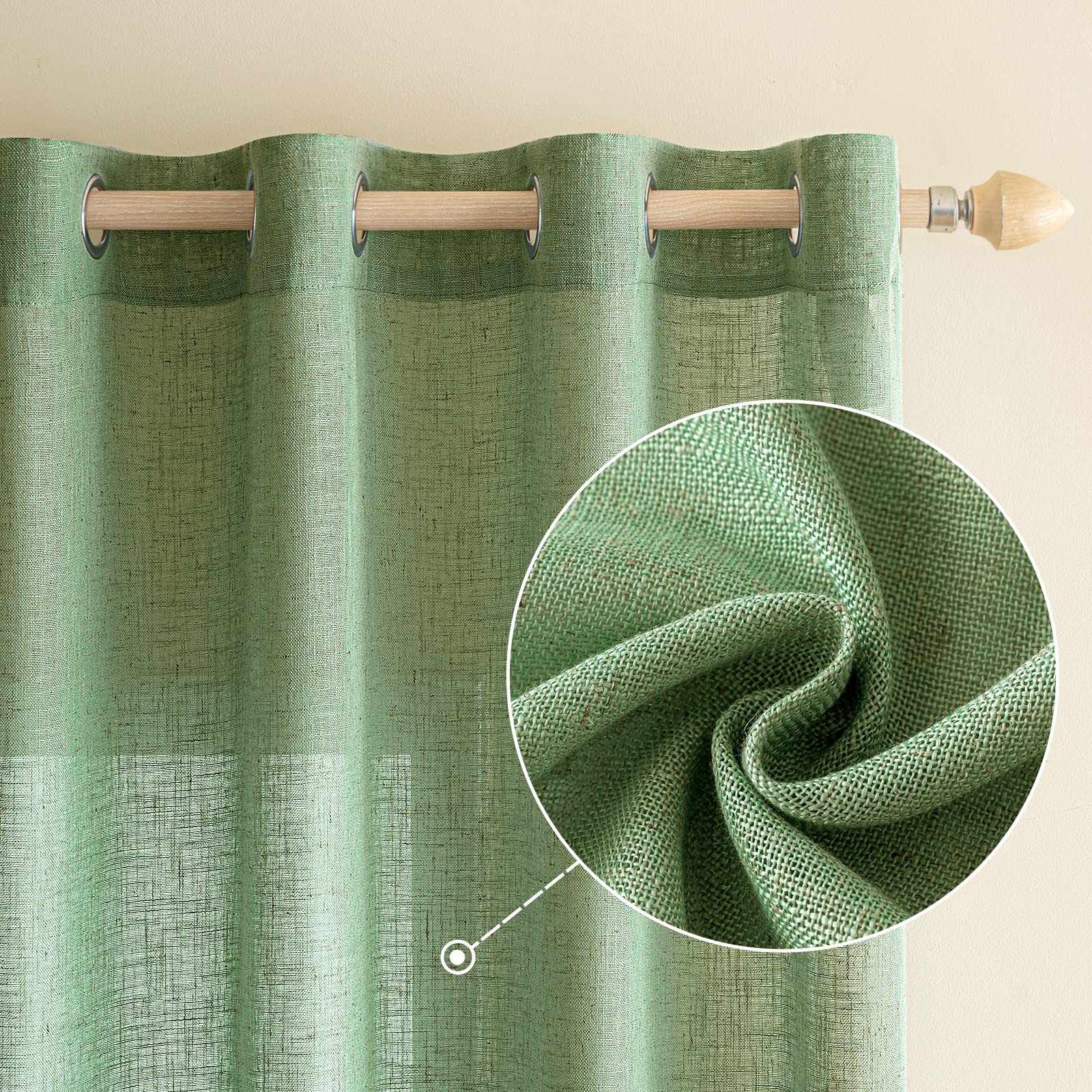 EMEMA Transparent Linen Curtains with Eyelets Translucent Curtain Modern Sailing Curtains for Balcony Doors Suitable for Living Room Bedroom 2 Panels 140 x 200 cm Green