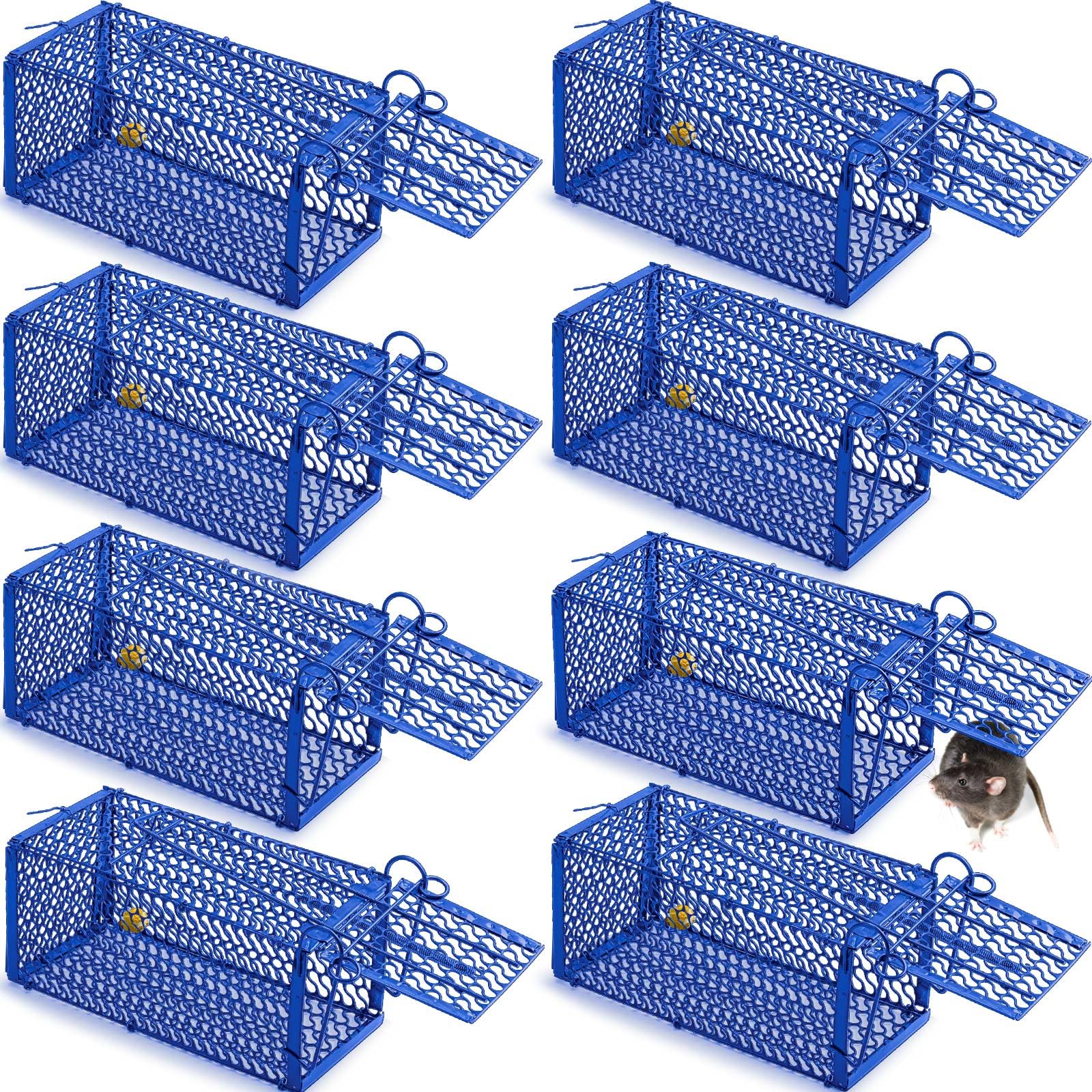 Photo 1 of Qualirey 8 Pcs Humane Rat Trap Chipmunk Squirrel Cage Trap Foldable Rodent for Small Live Animal Voles Hamsters Catch and Release for Kitchen Yard Garage Indoors Outdoors (Blue)