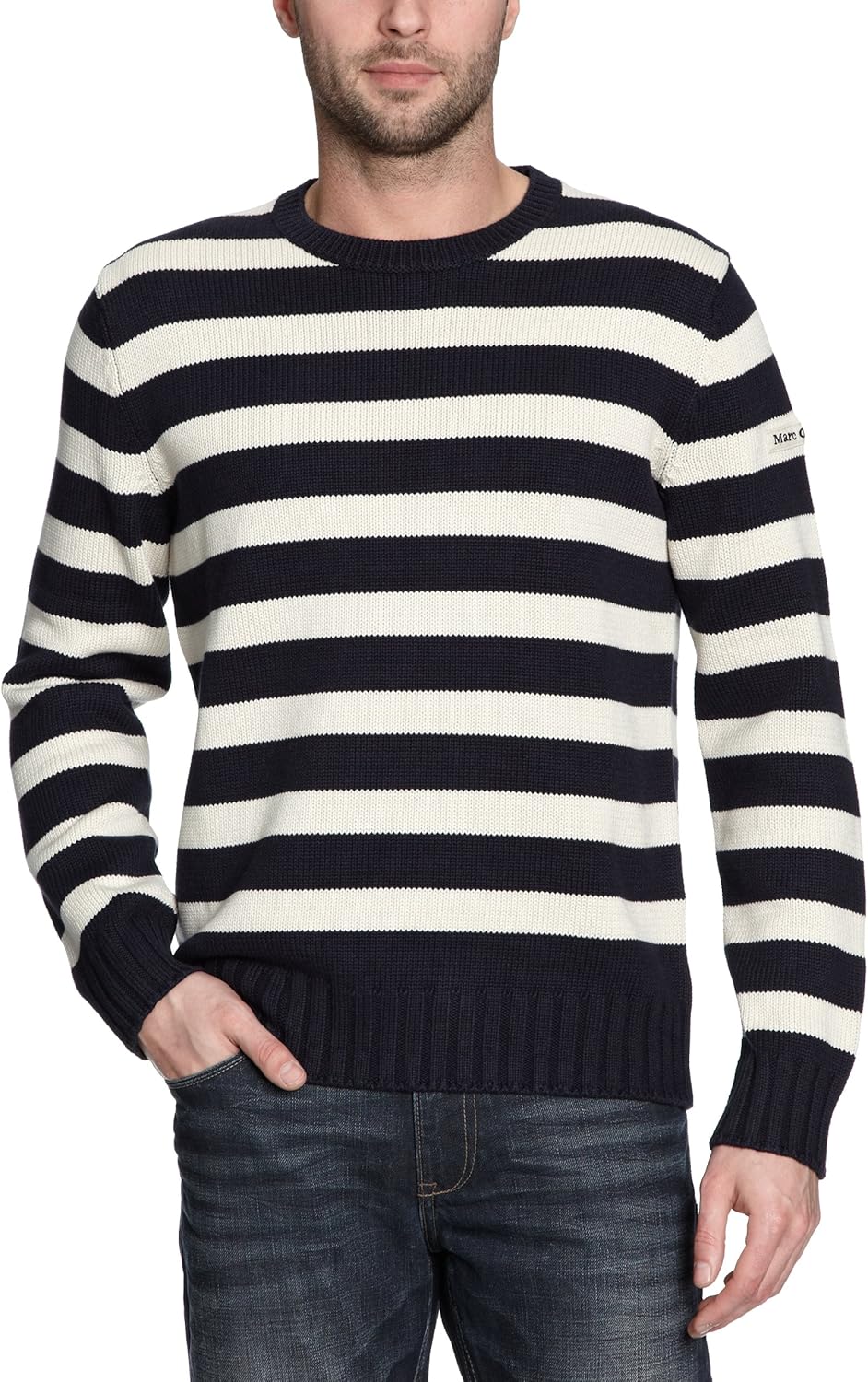 Marc O'Polo Herren Pullover, gestreift 221 5000 60116, Gr. 50 (L), Blau