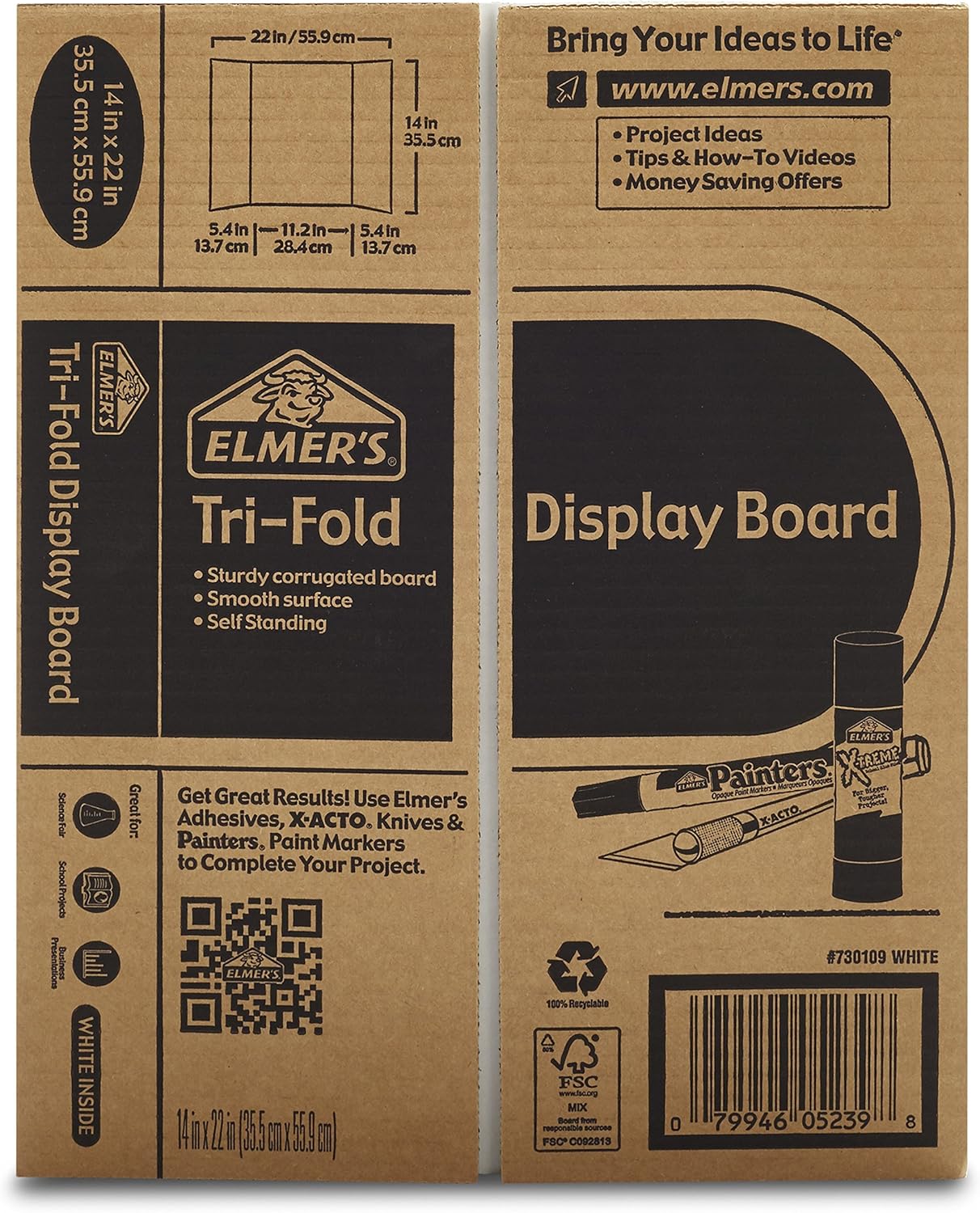 Elmer's Tri-Fold Display Board, White, 14x22 Inch : Ordinary Display Boards : Office Products