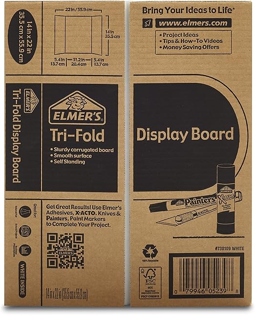Amazon Com Elmer S Tri Fold Display Board White 14x22 Inch