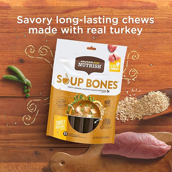 RACHAEL RAY NUTRISH SOUP BONES WITH REAL TURKEY & RICE, 11 DOG CHEWS