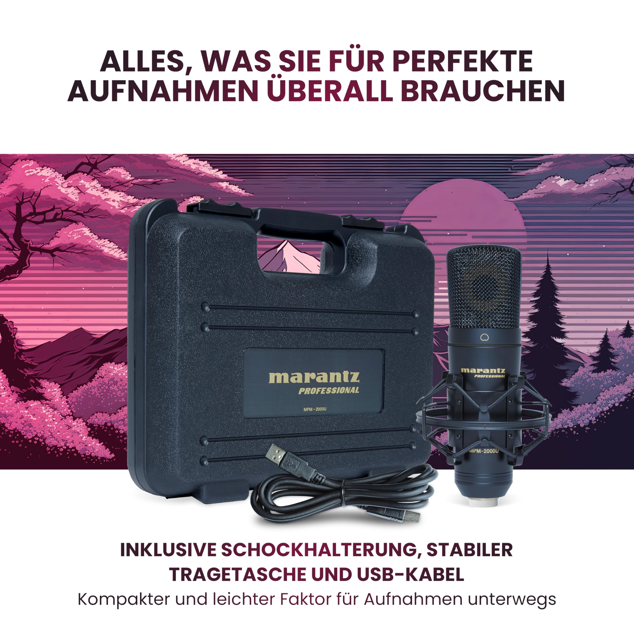 Marantz Professional MPM-2000U - USB-Kondensatormikrofon für Gaming, Streaming, Podcasting und PC/Mac-Aufnahmen - Cardioid, Shockmount, USB-Kabel und Transportetui inklusive, Schwarz 5
