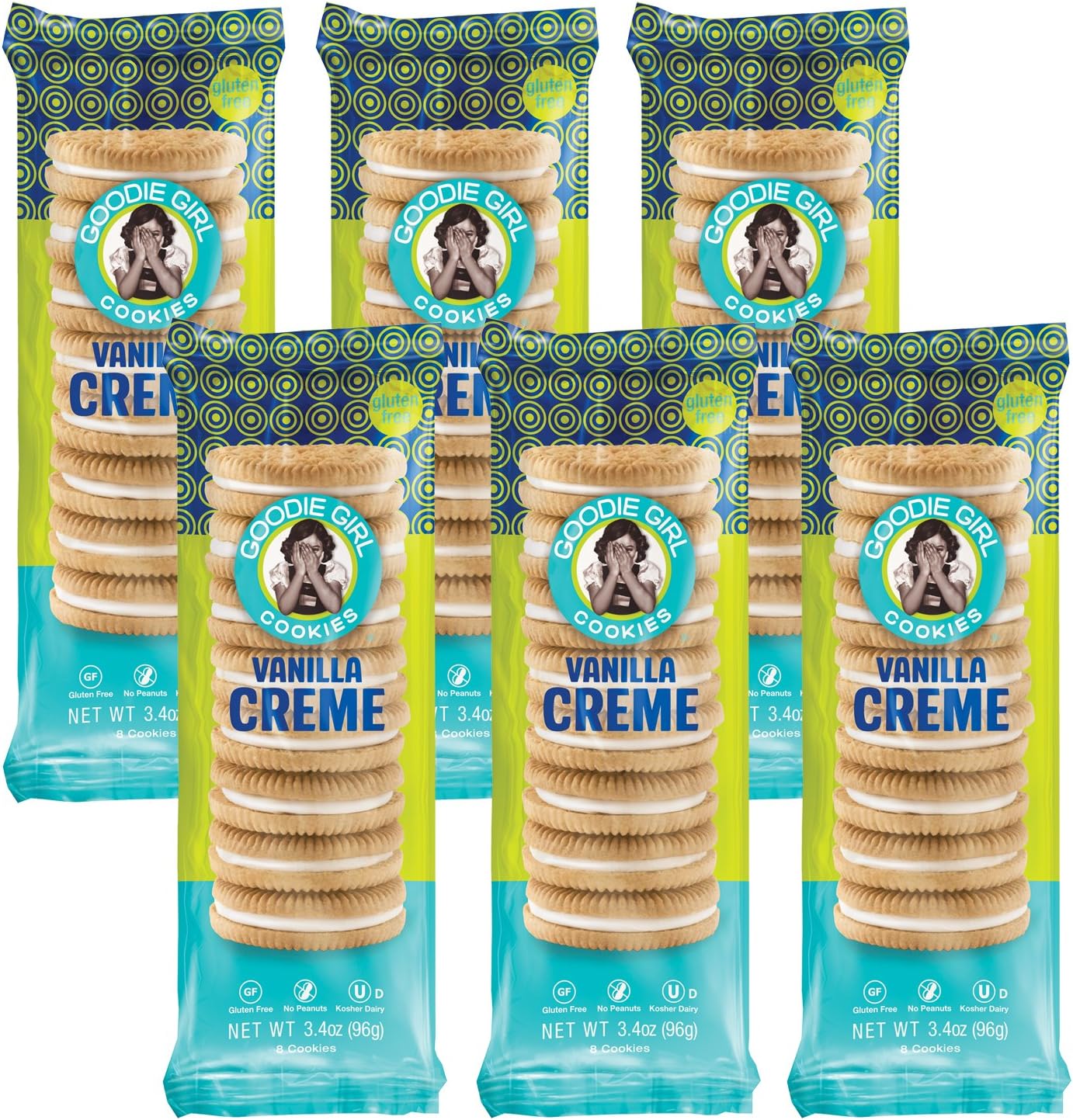 Goodie Girl Cookies, Vanilla Creme Sandwich Gluten Free Cookies, Individual Snack Packs, Peanut Free Cookies, Kosher (3oz Bag, Pack of 6)