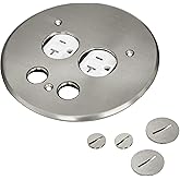 ENERLITES 705519-S Screw Cap Floor Box Cover, 5.48" Diameter, 20A Tamper-Weather Resistant Receptacle Outlet, Data Cable Holes, Watertight Gaskets, UL Listed, 975519-S, Nickel Plated Brass